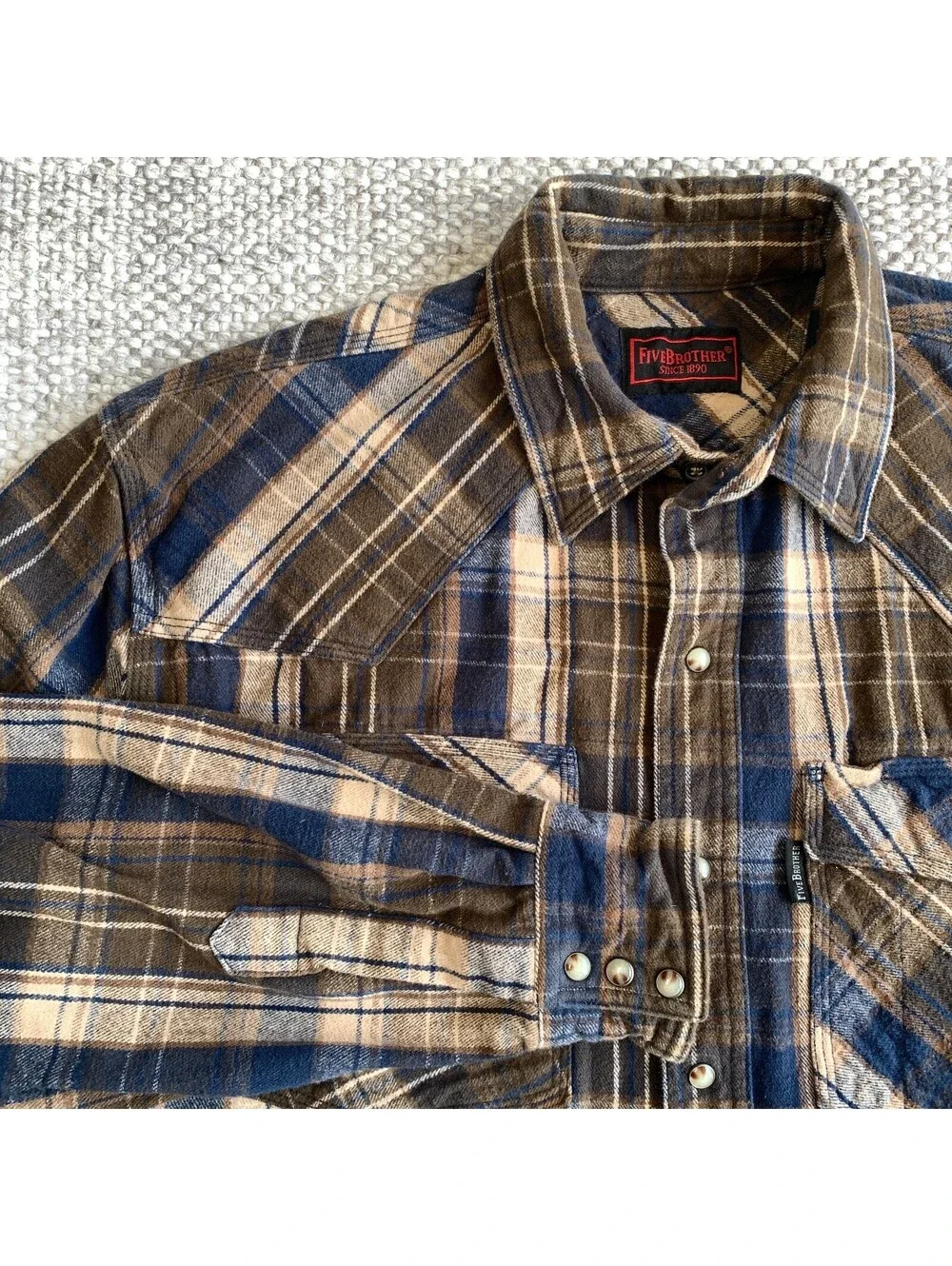 Five Brother Large Heavy Weight Long Sleeve Plaid Flannel Snap Shirt Jacket